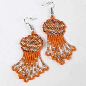 Vintage Orange/Silver Seed Bead Earrings